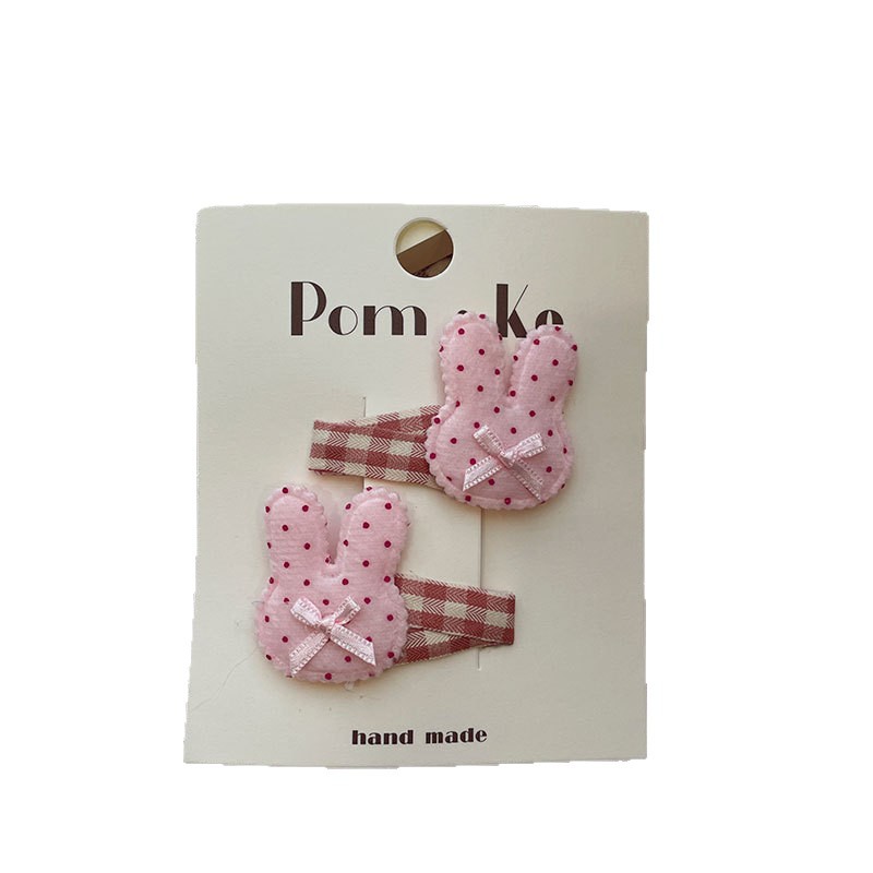 pom.kr's new Korean-style sweet and gentle pink checkered bow hair clip, children's fabric side wavy bangs clip for girls, pom.kr Item Picture