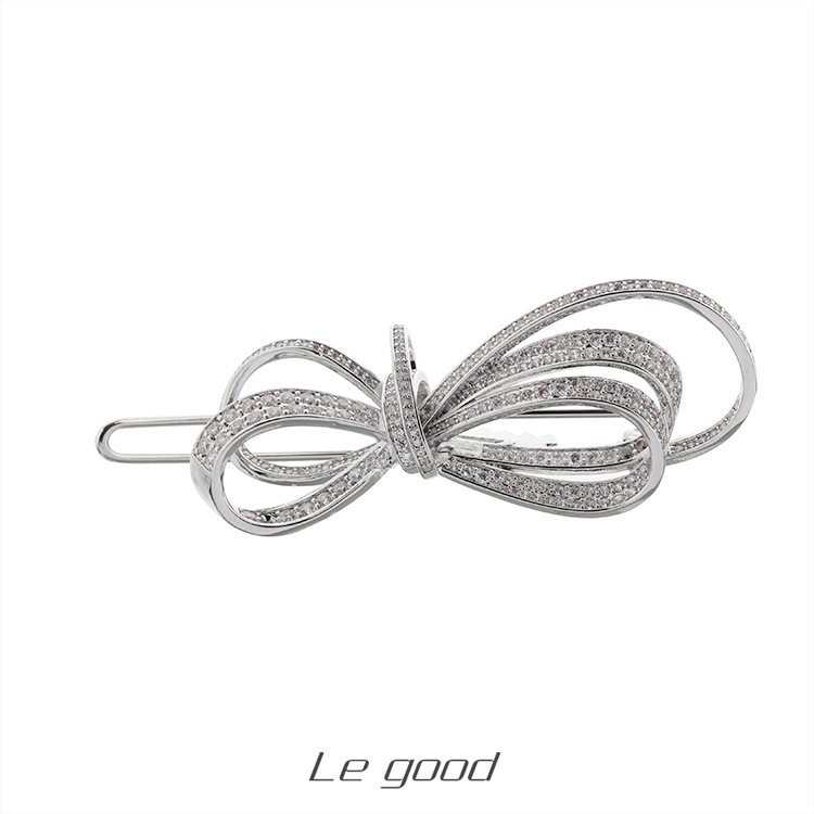 legood铜闪钻蝴蝶结一字夹韩版时尚小众设计通勤潮款珐琅边夹女