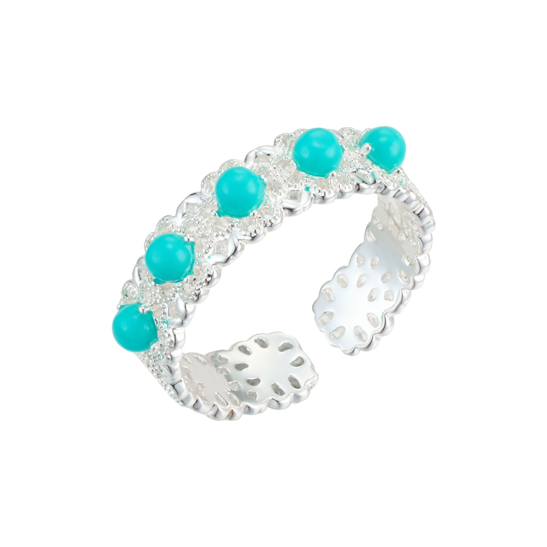 Source factory retro ethnic style blue turquoise open ring, copper alloy lace trim, zirconium adjustable ring Item Picture