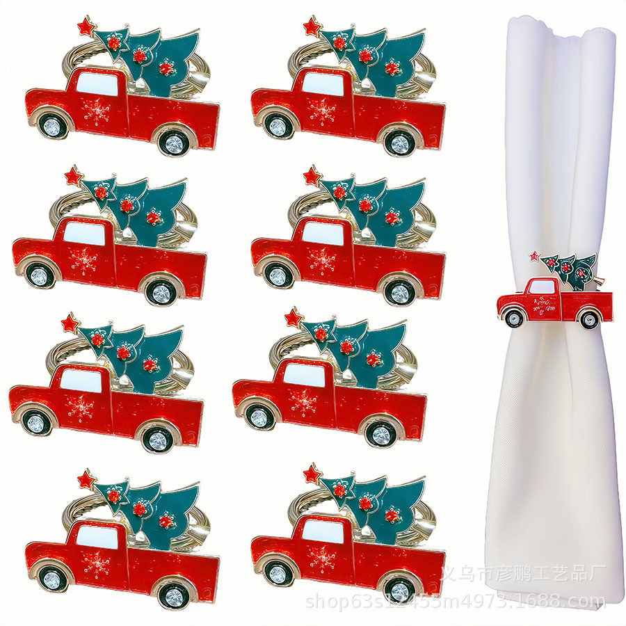 圣诞跨境餐巾环圣诞树汽车镶钻扣节日聚会酒店餐桌家居装饰圈