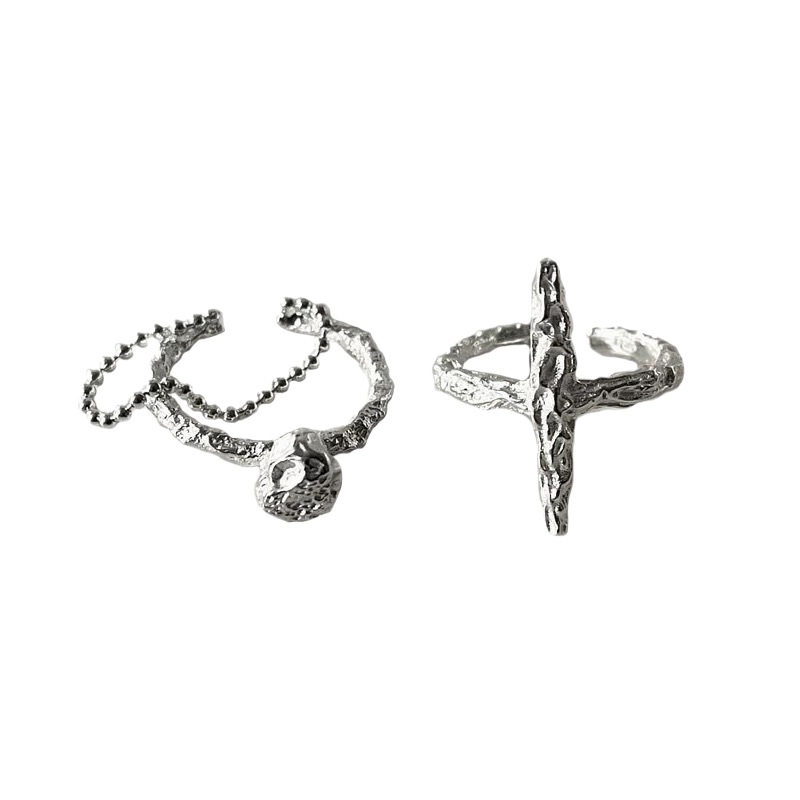 S925 sterling silver 3.1, versatile and unique texture meteorite ring, high-end feel, cross chain open ring, European and American style Item Picture