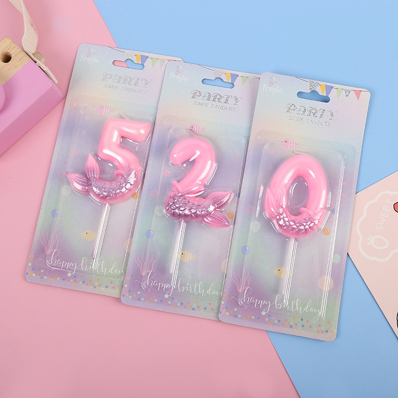 Cross-border bestseller mermaid digital candle pink and blue birthday outfit plugin Fishtail party decoration Application Scenario