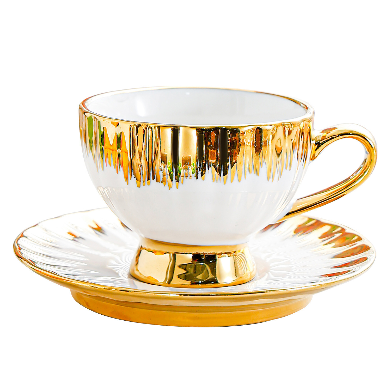 European-style ceramic tea cups, electroplated gold-edge coffee cups and saucers, afternoon tea sets, home hospitality, light luxury and high-end cup and saucer sets Item Picture