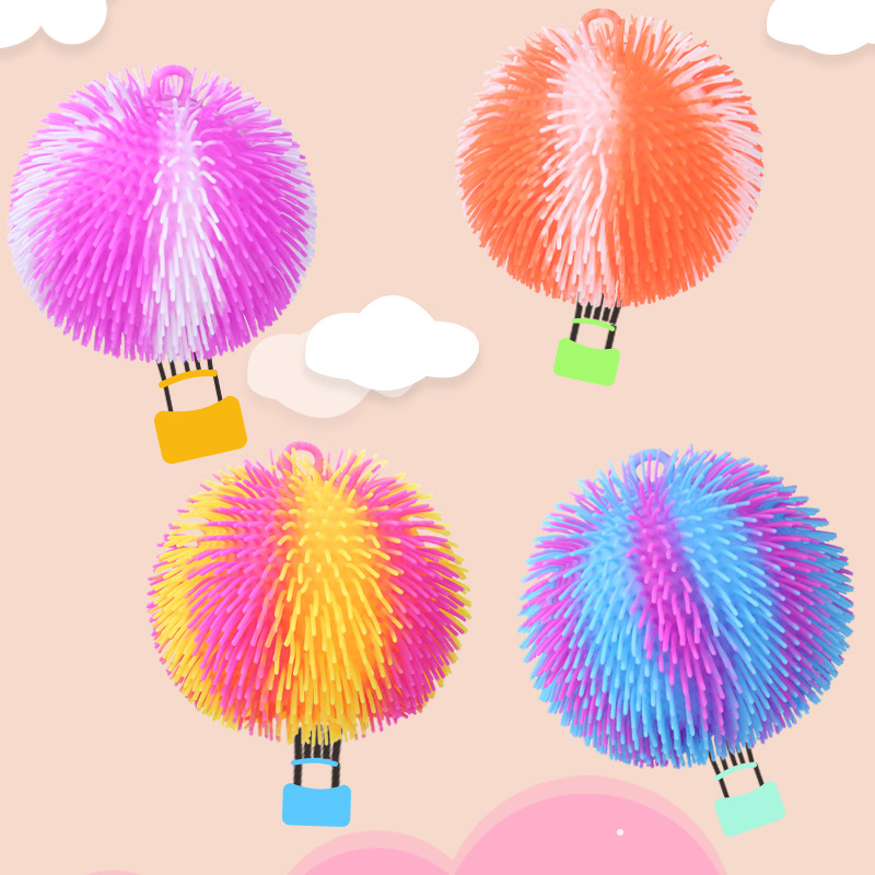 Creative luminous dual-color dense fluffy ball release ball, Internet celebrity extra-large soft rubber elastic flashing ball, fluffy ball inflatable toy details Picture