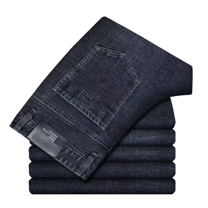 High-waisted, deep-groin straight-leg jeans, casual and durable denim business pants, men's dad pants, stretch and versatile denim blue Item Picture