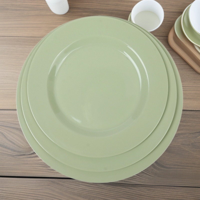 Customized melamine tableware for foreign trade, green restaurant rice bowls, commercial and hotel stir-frying and cold dish plates, hot pot plates full figure