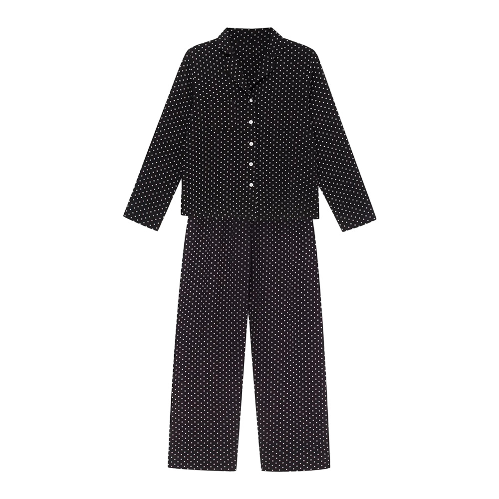 Cross-border pure cotton polka dot long pants pajamas set, European and American 2025 autumn new cardigan pajamas casual home wear for women Item Picture