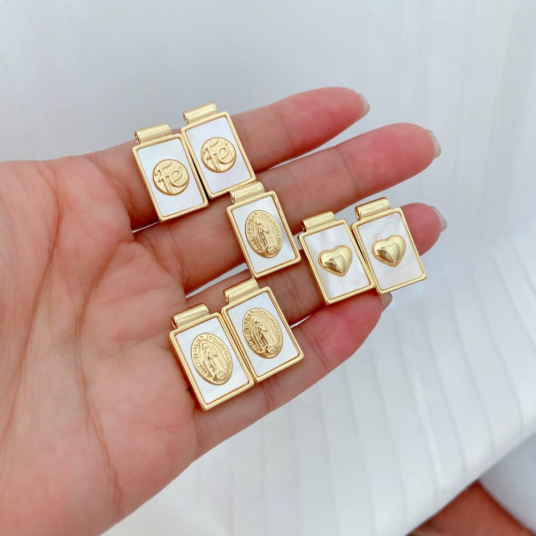 欧美跨境天然贝壳圣母项链吊坠白贝母方牌爱心吊坠饰品配件详情1
