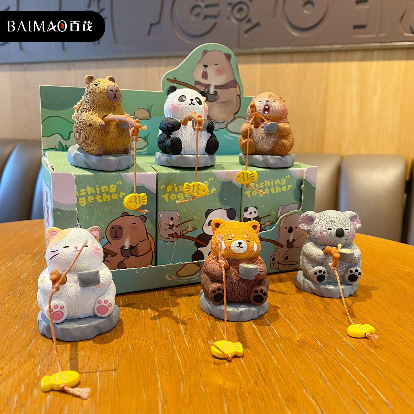 Baimao Original ancient-style fishing cute panda resin small figurines, fun dolls, table decorations and ornaments Specification image