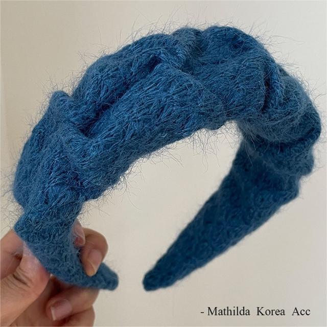 气质港风!秋季高颅顶克莱因蓝女式毛绒毛线发箍法式发饰发带头箍详情图3
