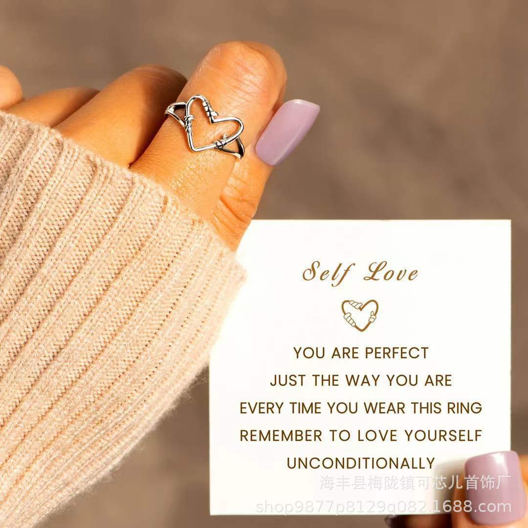 Kexin s925 sterling silver heart-shaped simple and fashionable ring, popular cold style, niche design, personalized cross-border wholesale details Picture