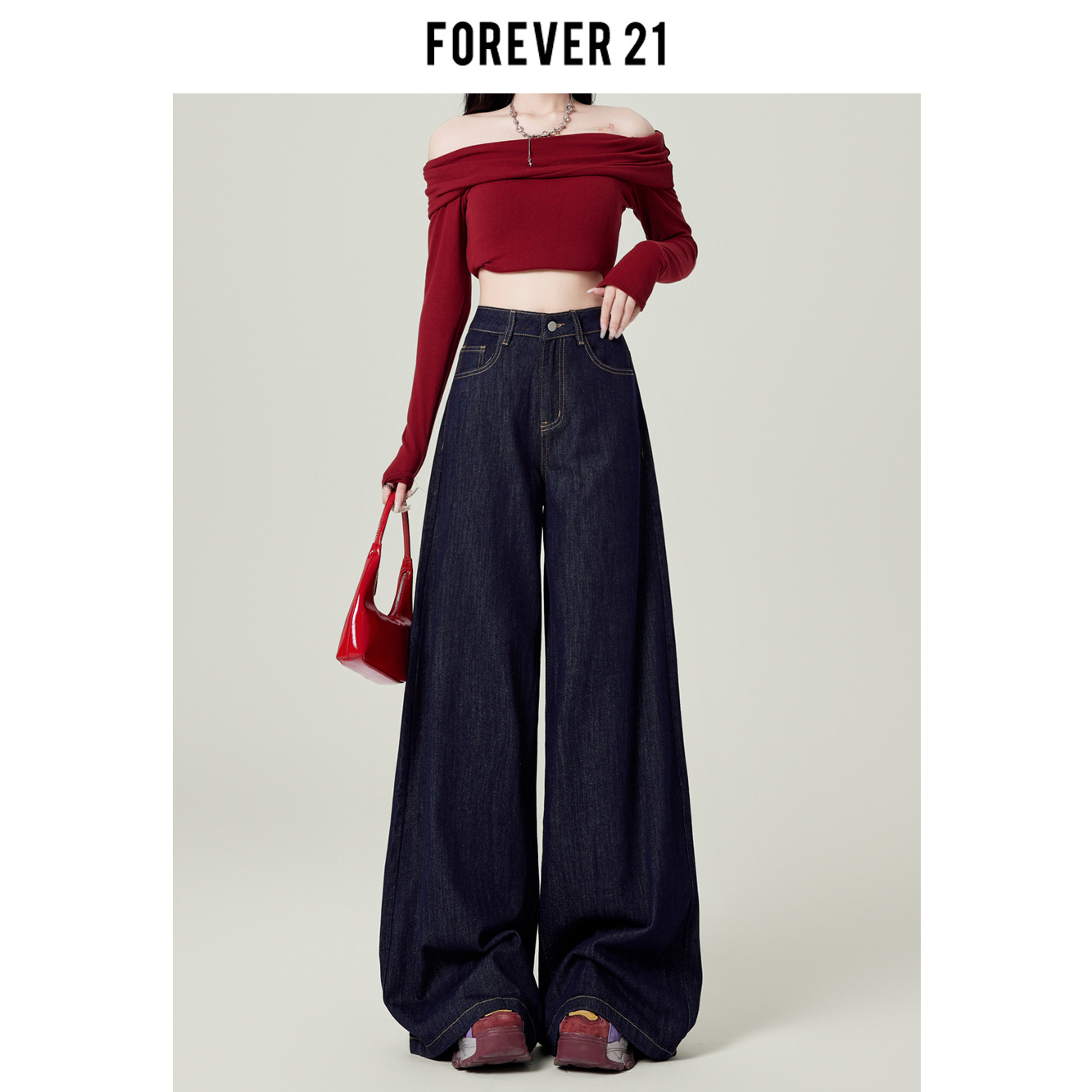 Autumn and winter new denim blue fleece jeans for women, wide-leg, high-waisted, loose design, large-sized versatile jeans 5664 details Picture