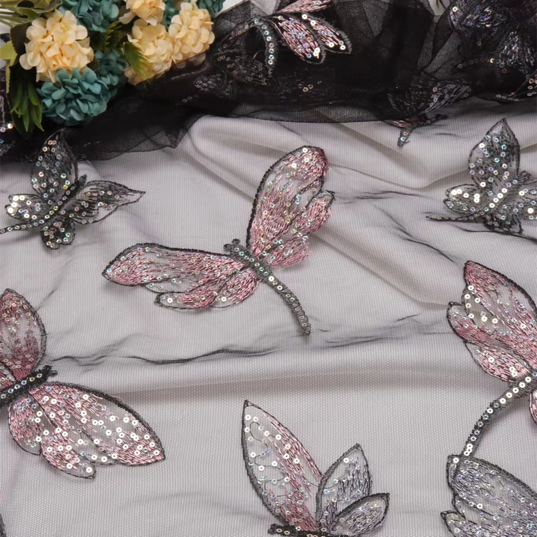新品蝴蝶亮片婚纱面料女装连衣裙婚纱礼服窗帘晚礼服亮片细节图