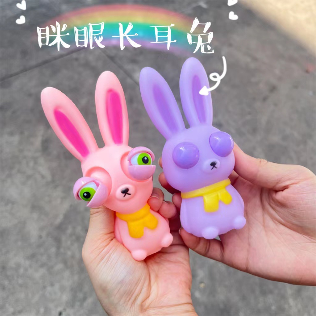 Wholesale of long-eared and eye-popping rabbit figurines, fun cartoon animals, stress-relieving and venting office gifts, decorative items and dolls