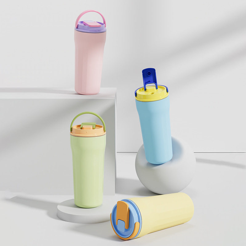 跨境儿童家用高颜值塑料杯子便携式户外运动手提水杯直饮杯耐高温