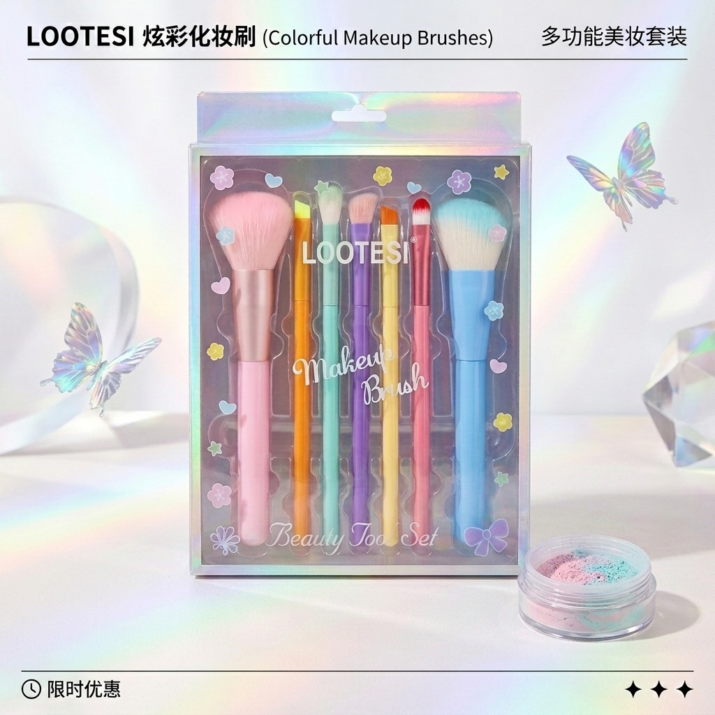 Makeup brush set, cross-border seven-piece set, gradient makeup brush, blush brush, contouring brush, eyeshadow brush, beauty tools details Picture