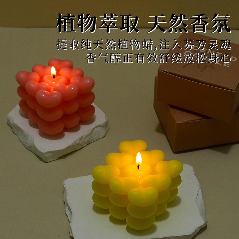 Smokeless Heart Cube Scented Candle, Qixi Valentine's Day gift, heart-shaped scented candle, scented souvenir, Creative scented candle Specification image