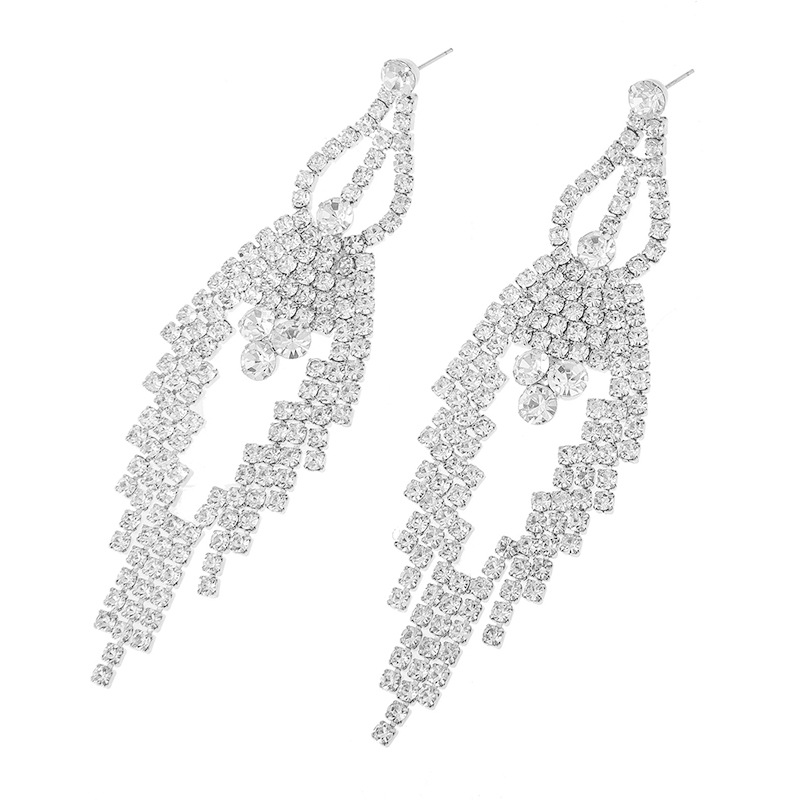Cross-border European and American popular long full rhinestone tassel earrings, women's evening party and party wear accessories, full diamond earrings Specification drawing