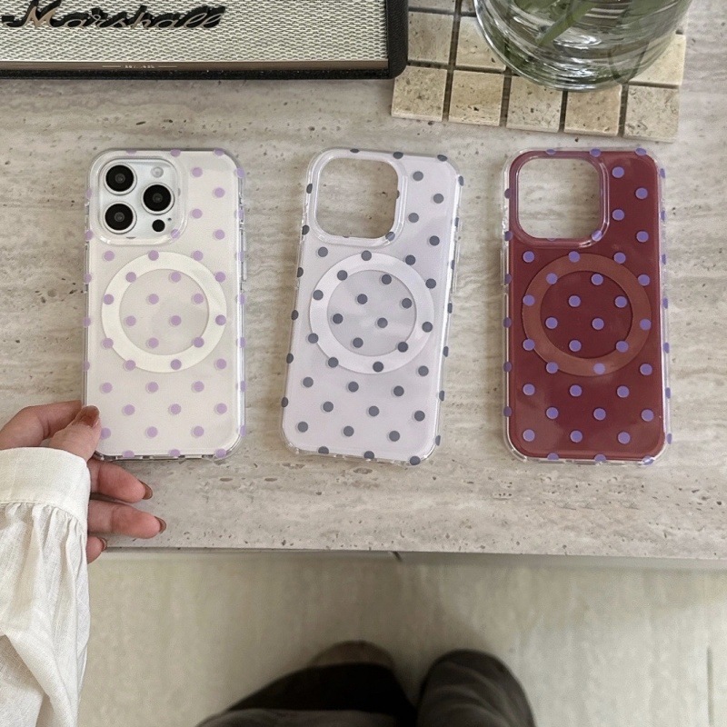 ins Korean-style magnetic polka dots suitable for iphone17Promax iPhone 16 phone case 15p matte 14 new model for women