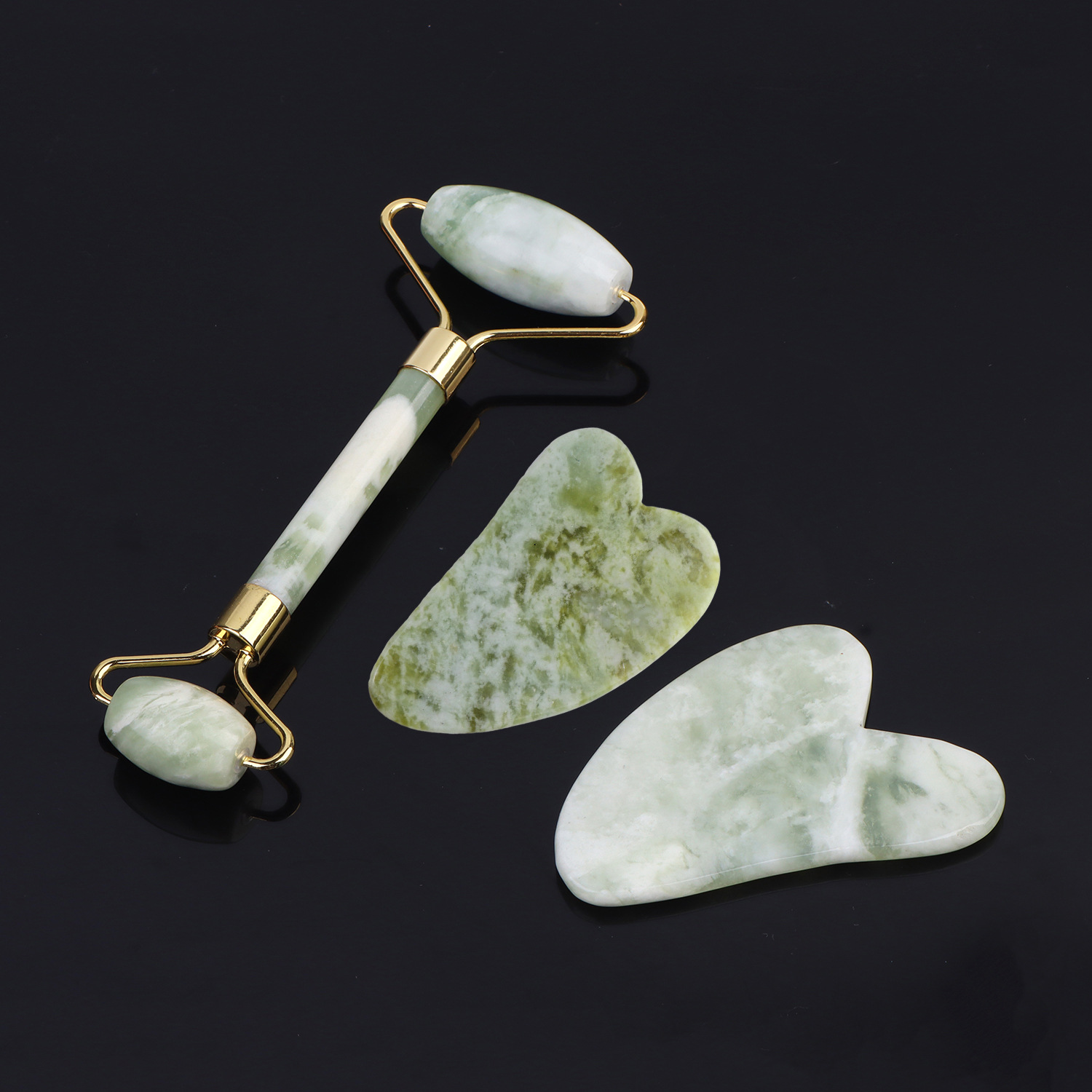 Natural white jade jade roller gua sha board massager, beauty container, facial and eye skin massage, jade beauty care