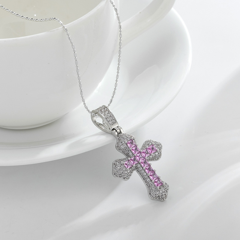 欧美风嘻哈饰品十字架铜镶嵌锆石吊坠锁骨链跨境个性时尚百搭项链