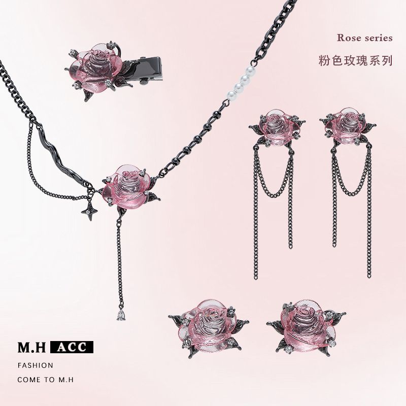 Pink rose hair clips for children wholesale, sweet, cool and high-end design hair clips, niche InS-style Korean fashion hair accessories