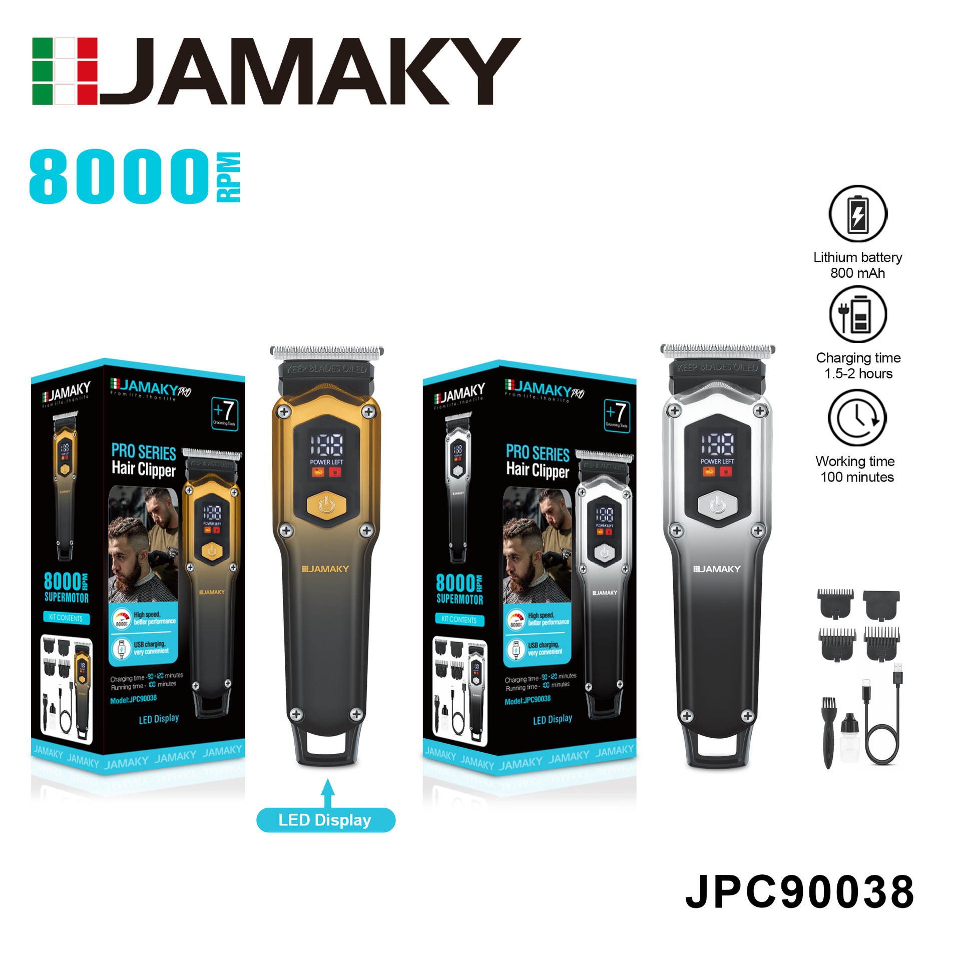 JAMAKY家用充电理发器光头剪体毛剪剃须刀数显电推电动持久续航JPC90038