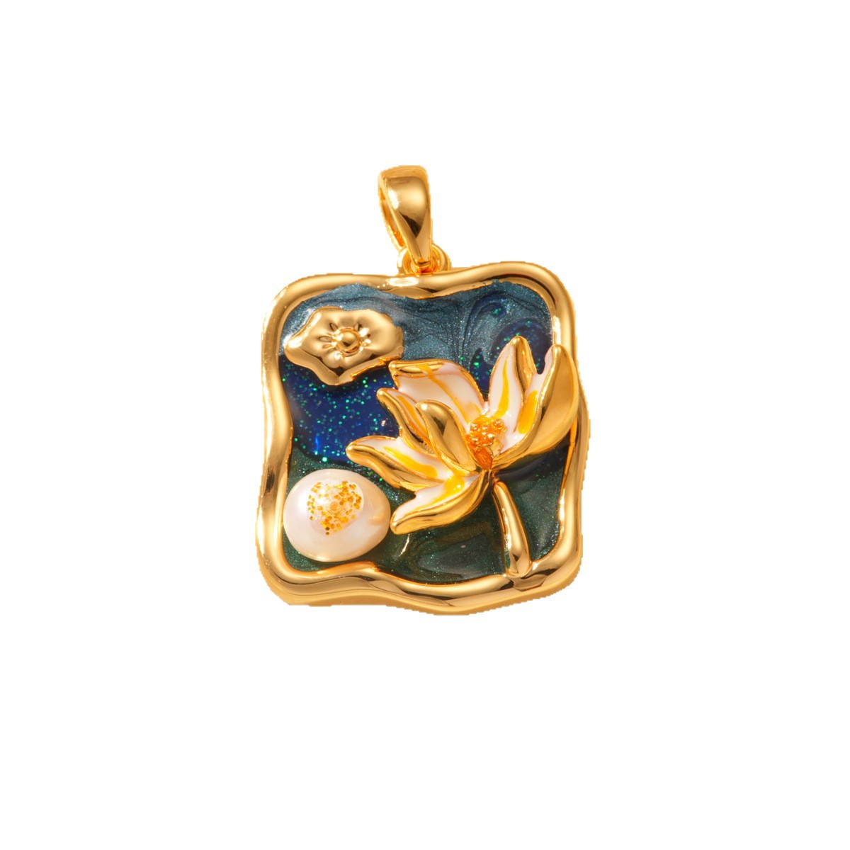 18k copper plated with real gold and inlaid with pearls, lotus pendant, color retention, high-end style bracelet, necklace clasp DIY accessory Item Picture