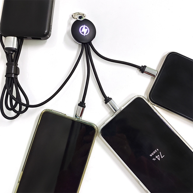Gift keychain data cable, keychain ring charging cable, three-in-one luminous data cable, luminous logo charging cable details Picture