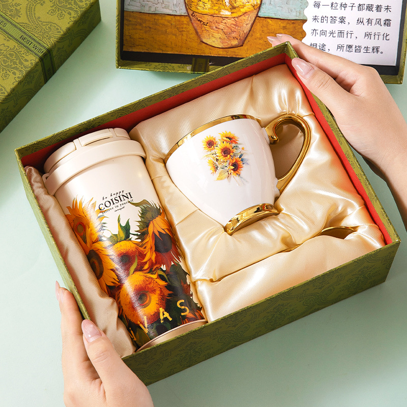 Valentine's Day gifts: Van Gogh artistic coffee cup with high appearance level, Lily of the valley insulated cup with high-end feel, birthday gifts and souvenirs full figure