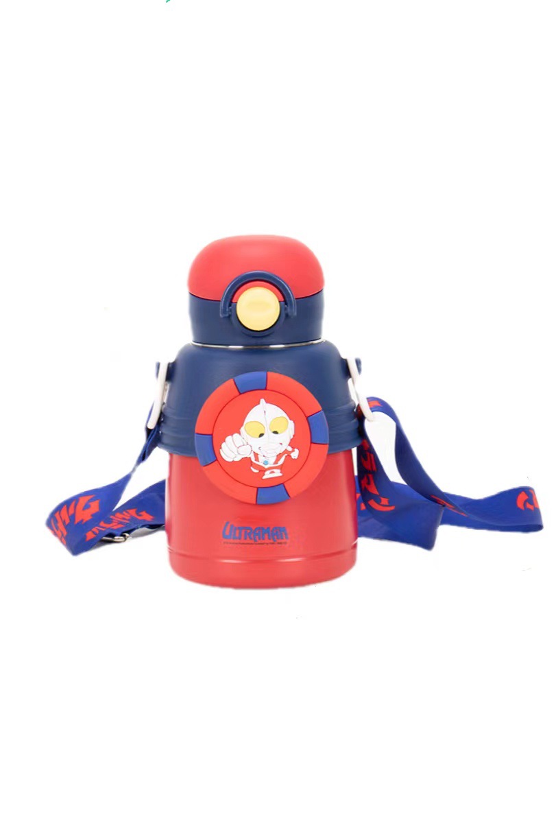 经典奥特曼316不锈钢保温杯带吸管儿童学生户外大容量儿童杯包邮白底实物图