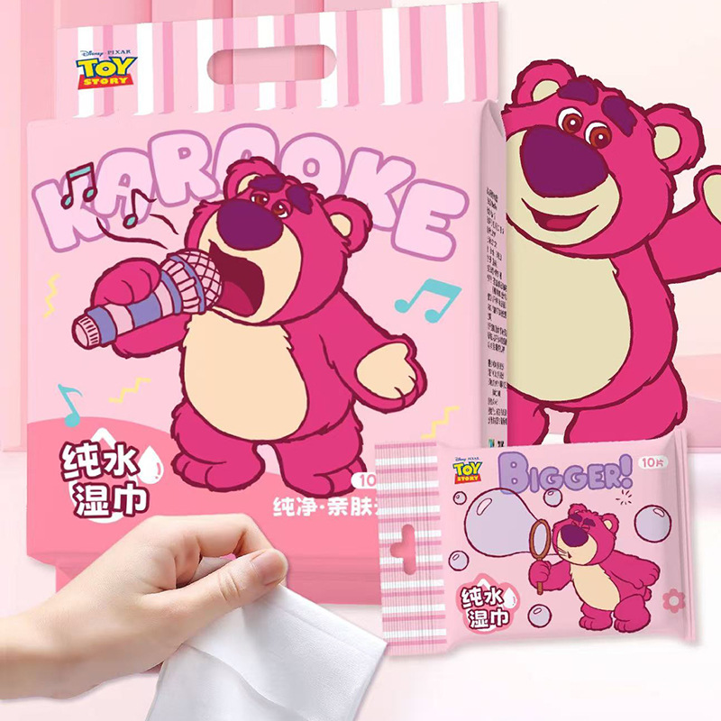 草莓熊湿巾80抽大包纯水湿巾便捷式小包手口湿巾旅行外出清洁湿巾细节图