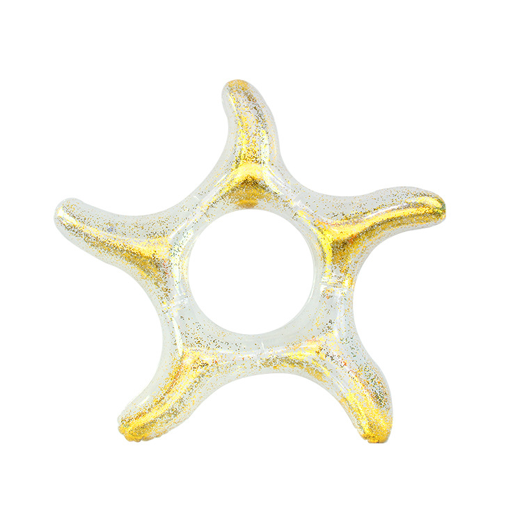 外贸pcv海星亮片游泳圈成人充气五角星透明救生圈腋下泳圈白底实物图