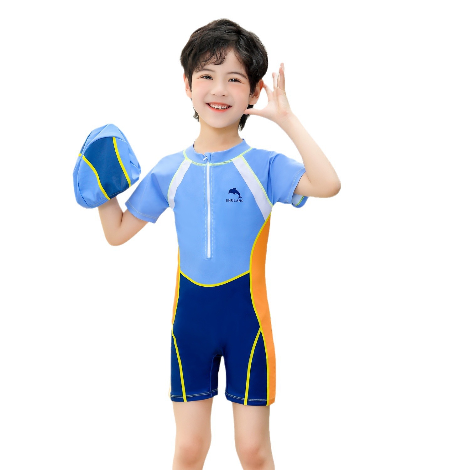 Summer boys' swimsuits, one-piece color matching, quick-drying, medium and large children's swimming swimsuits, little children's baby swimsuits, hot spring children's Korean version Item Picture