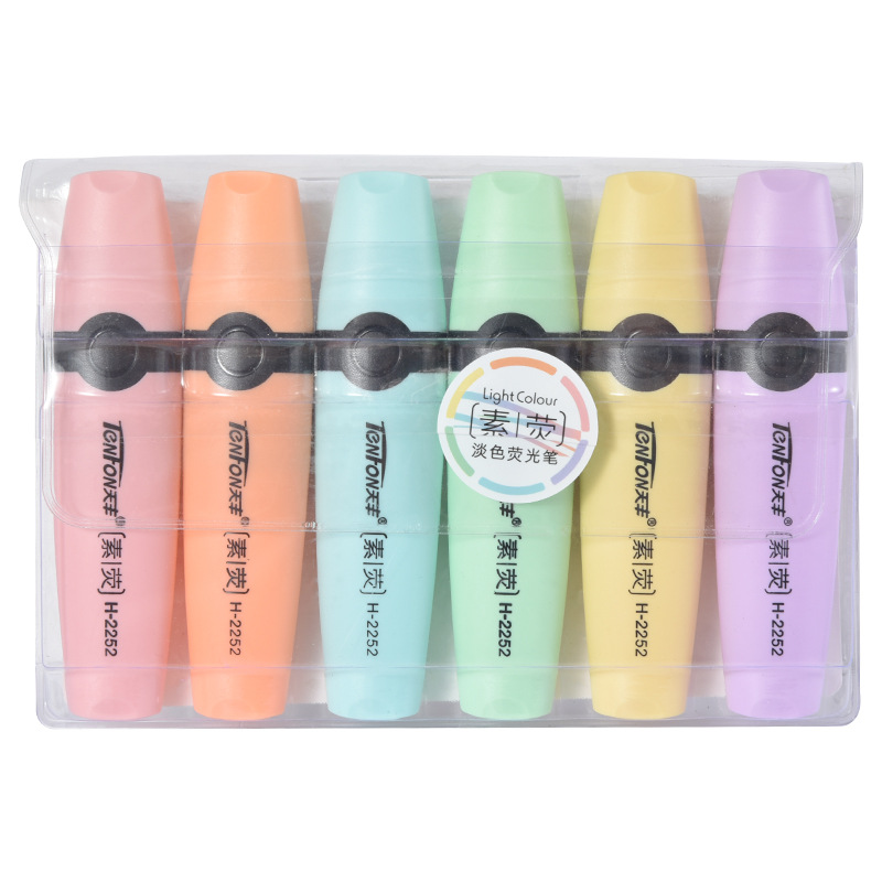 Tianfeng 2252 Plain Fluorescent Pen Flat single-headed light-colored fluorescent pen wholesale factory direct sales, 6 pieces per bag Item Picture