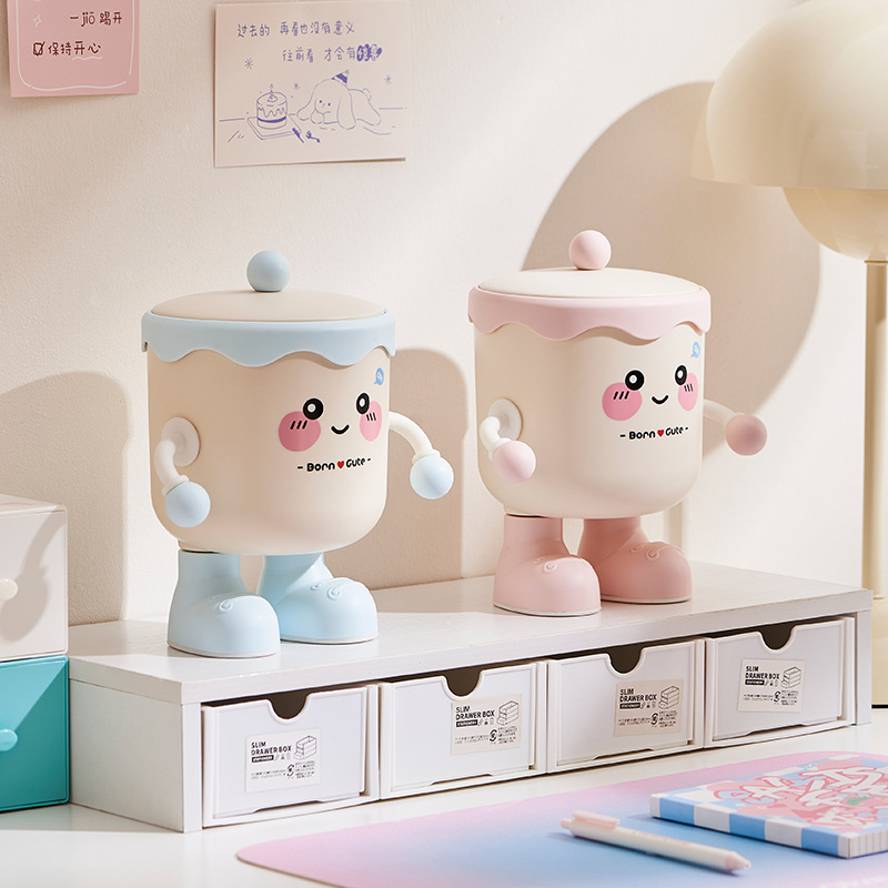 New cute desktop trash can, mini small storage bin, student dormitory office covered trash can Specification image