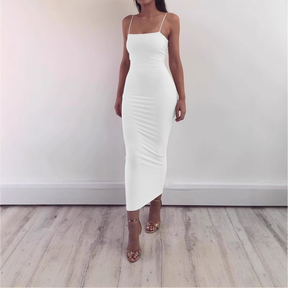 现货欧美新款女装性感吊带气质长裙露背修身连衣裙夏季裙子