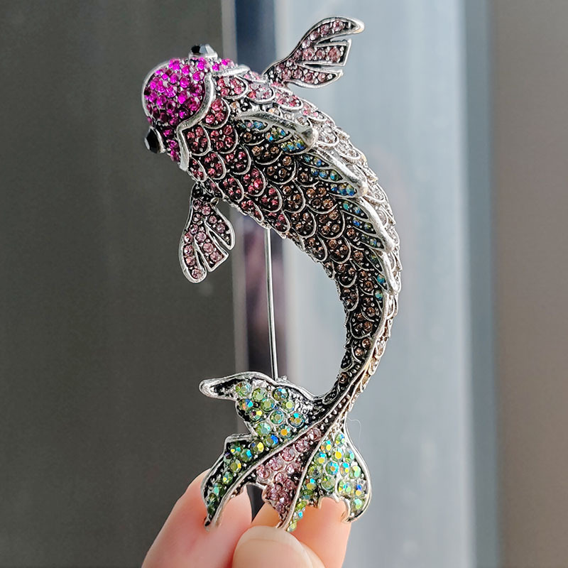 Cross-border bestseller high-end brooch, Chinese-style red koi water diamond brooch, pin, overcoat suit, carp festival brooch Specification image