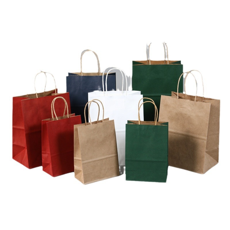 Kraft paper bags, hand-held bags in stock, thickened and customized takeout bags, storage and packaging bags, gift packaging bags with logo printing Item Picture