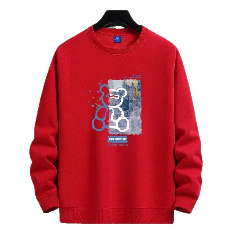 320g spring and autumn round-neck hoodie for men, trendy and fashionable, loose, casual and sporty T-shirt base layer for men Item Picture