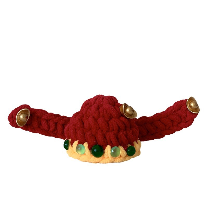 宠物财神爷帽子喜庆红色猫咪财神帽招财猫头套饰品狗狗过年拍照白底实物图