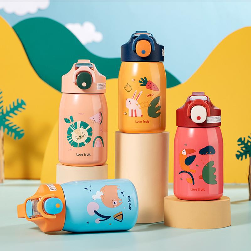 Baby duckbill style Mica children's insulated cup, student pop-up lid stainless steel cup, creative cartoon animal straw water cup Specification image