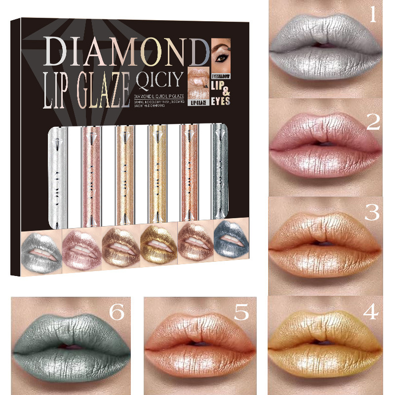 【跨境专供】QICIY6色闪亮唇彩液体眼影欧美爆闪提亮单色套盒批发