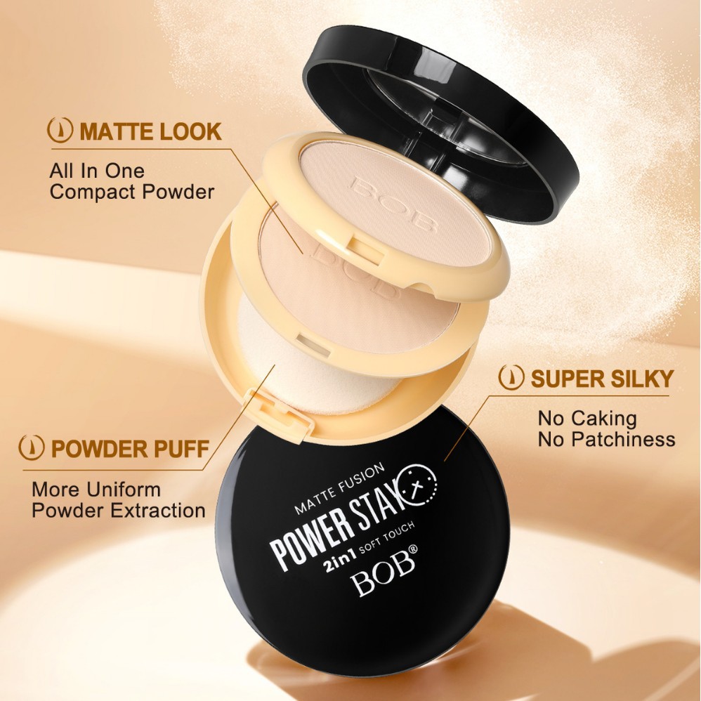 Cross-border bob Light-sensing Constant Color Setting Powder Compact is waterproof, oil-control, moisturizing, long-lasting, concealer and does not smudge, brightening the skin in daily life Specification image