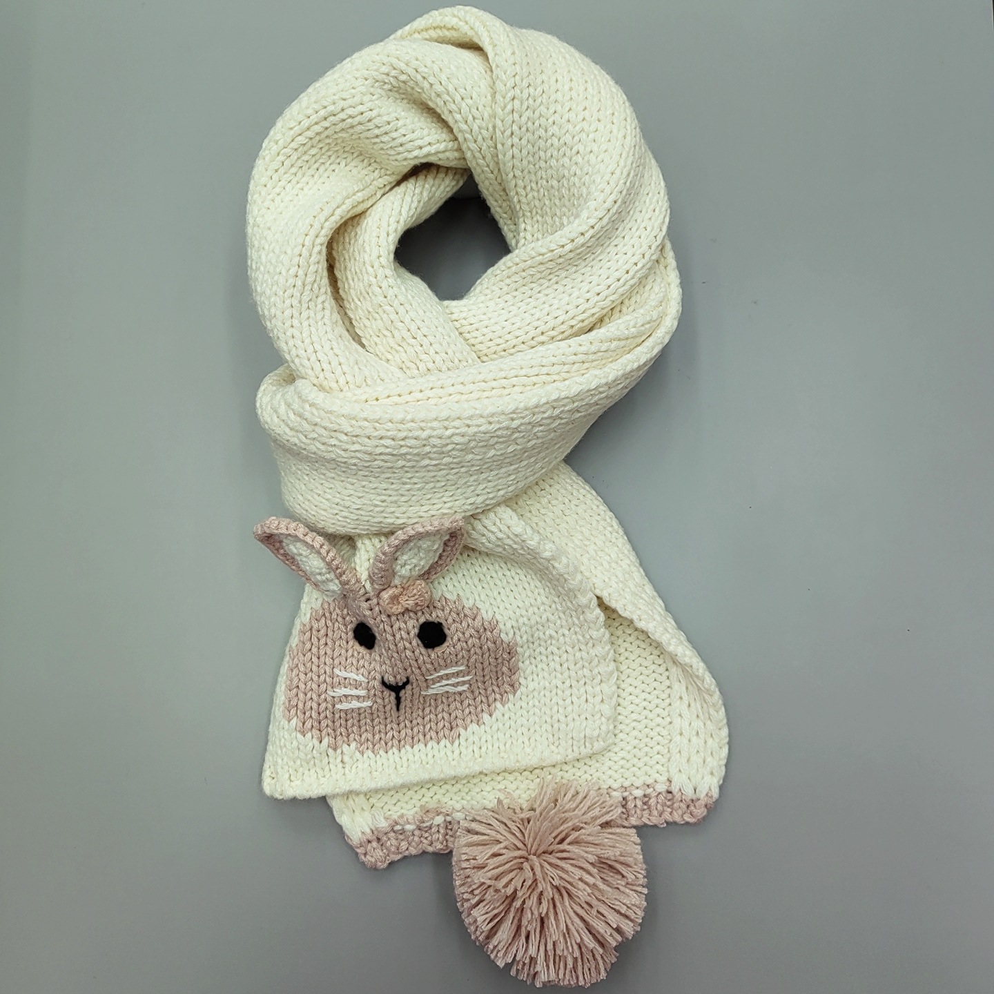 Wholesale of thickened and warm hand-embroidered rabbit pom-pom scarves and scarves made of Korean-style knitted yarn in 2025 details Picture