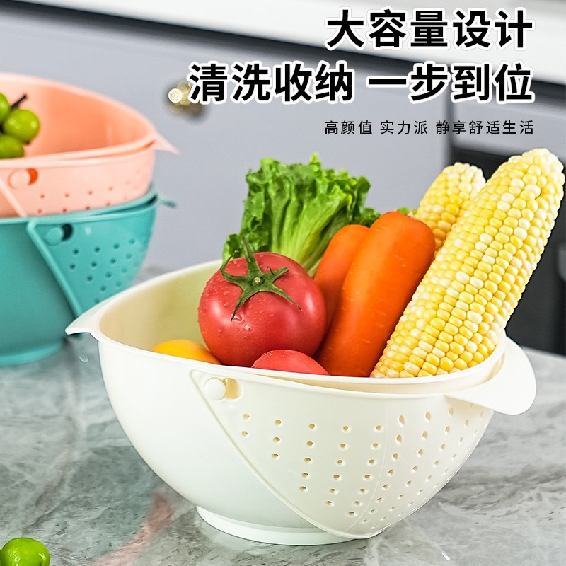 Kitchen household vegetable washing wonder: thickened rotating draining basket, vegetable washing basin, plastic basin, draining basin, fruit plate, rice-washing basin details Picture