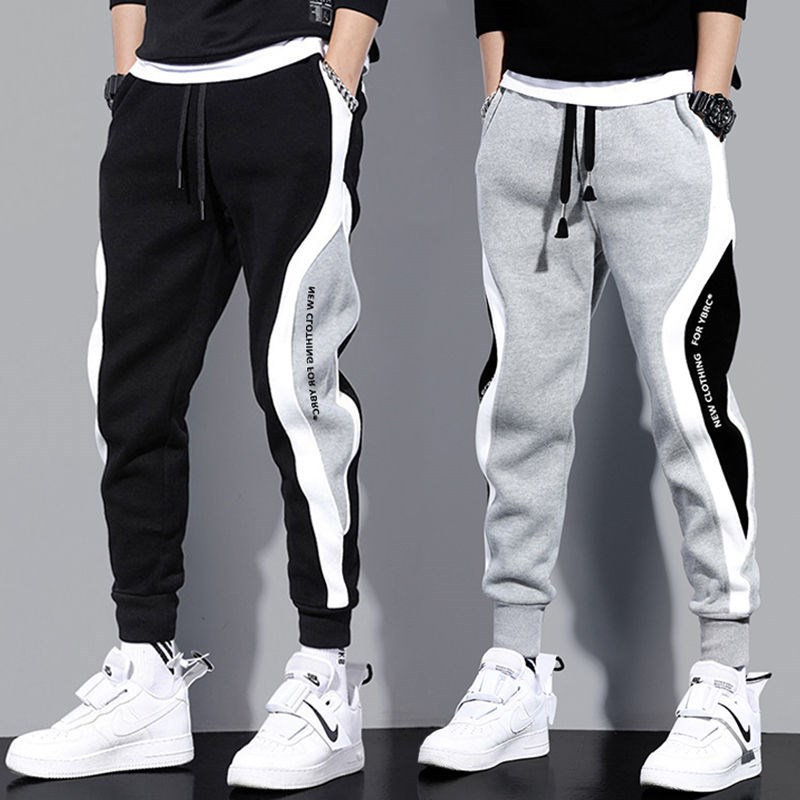 New thickened, warm, fashionable, color-blocking and trendy embroidered English tight-fitting sweatpants for men in autumn and winter Application Scenario