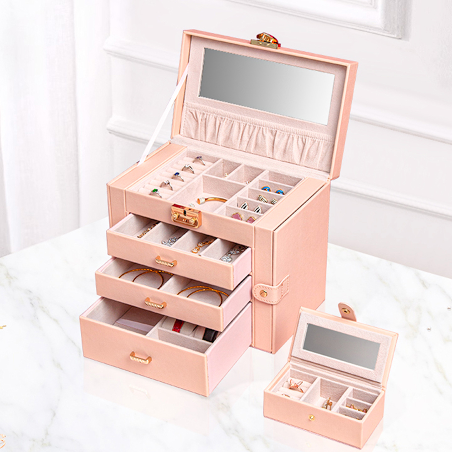 首饰盒收纳箱家居轻奢精致多层首饰手表饰珠宝2025款化妆盒项链