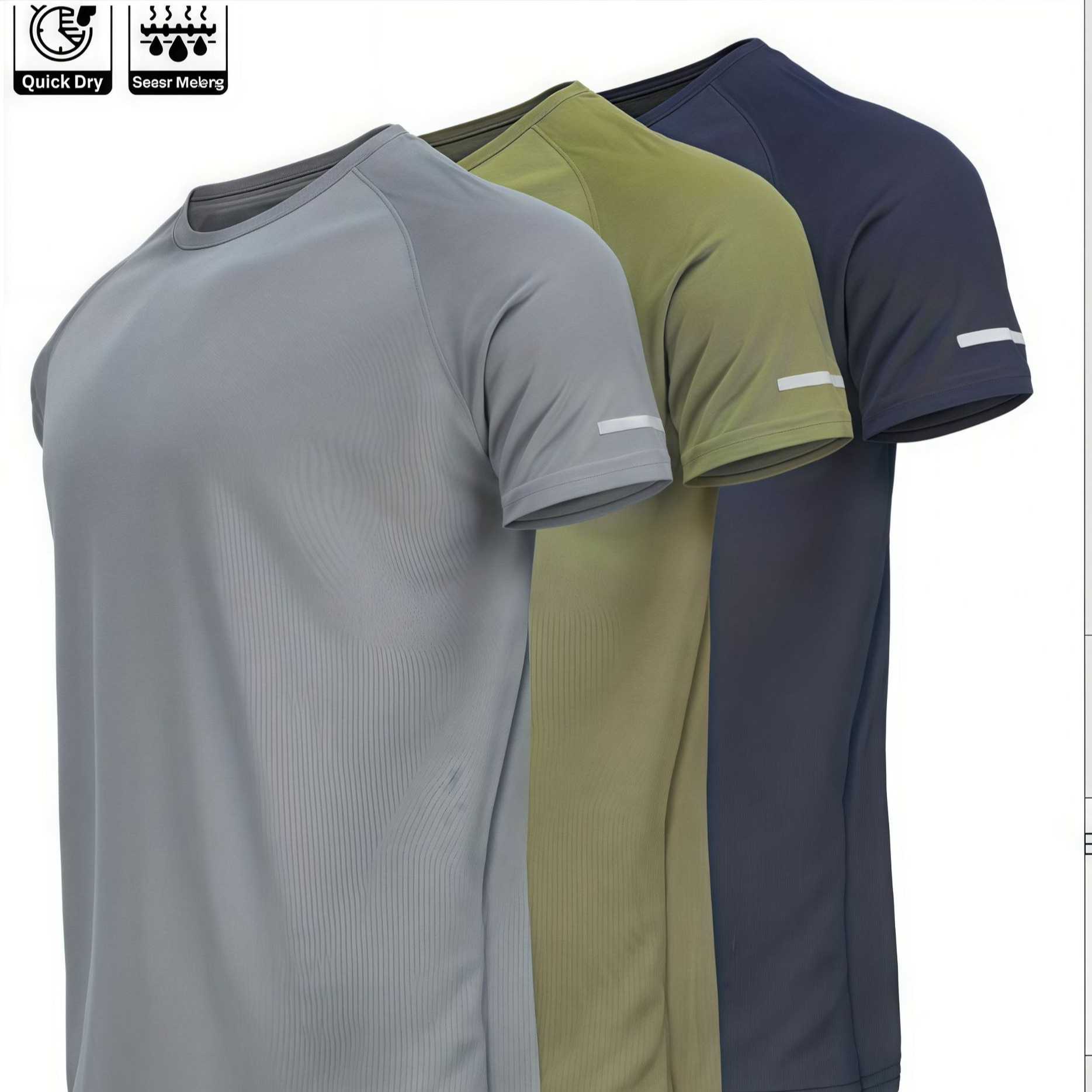 Cross-border European size multi-piece men's short-sleeved sports T-shirt, quick-drying running blue, football training, fitness and casual wear details Picture
