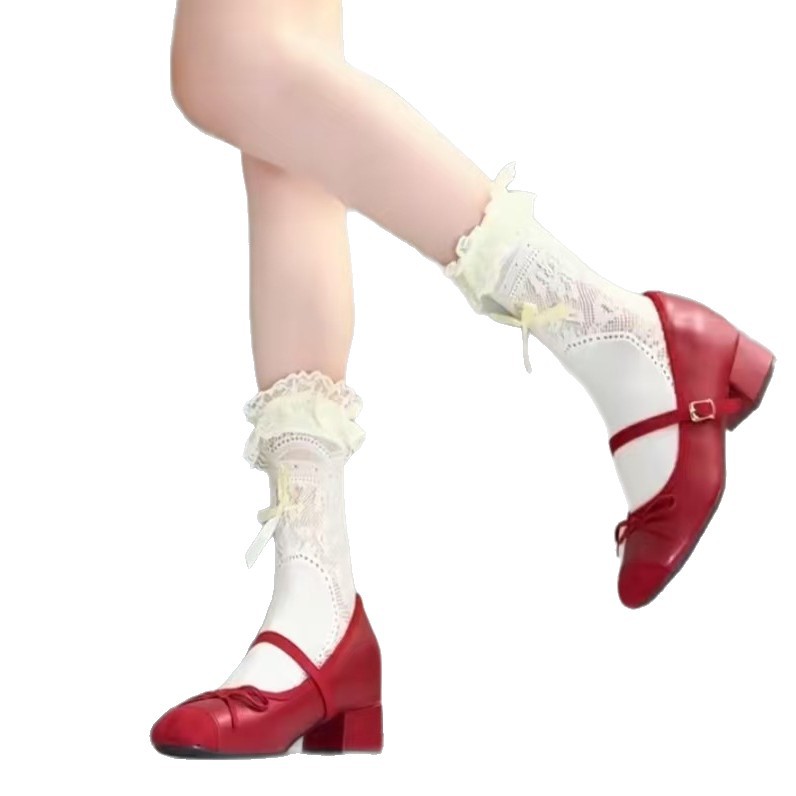 Summer lace lace mid-calf socks for women, lolita bow pile socks, y2k short socks, girlish style Item Picture